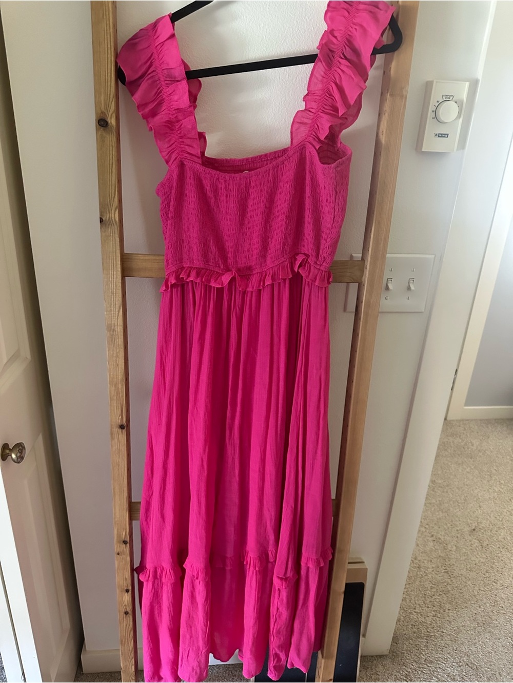 Hot Pink Ruffle Strap Maxi Dress
